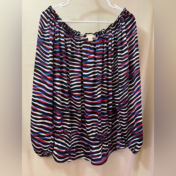 ⚫️ BOGO Michael Kors Striped Off-Shoulder Long Sleeve Women's Top Size Large - Picture 1 of 6